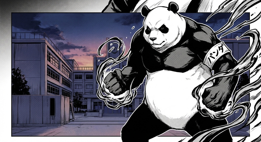 呪術廻戦に登場するパンダのイラスト|ブログ用アイキャッチ画像