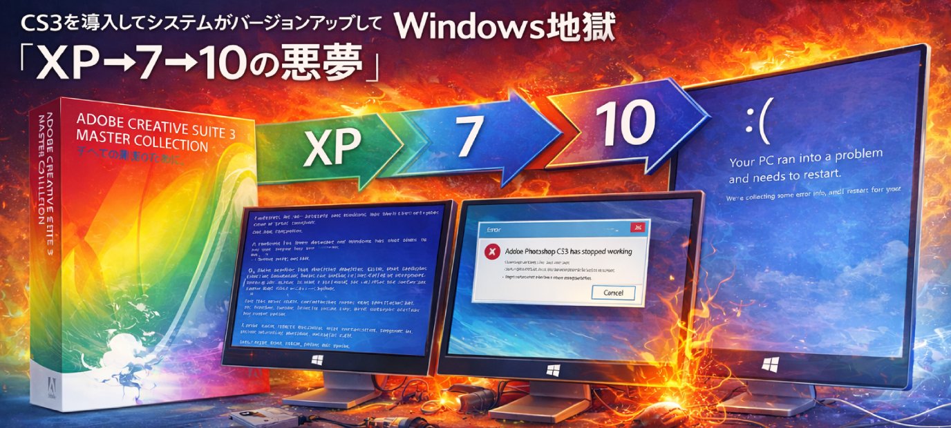 CS3を導入してWindowsがXPから7・10とバージョンアップするたびに動作不安定・起動不可になった悪夢